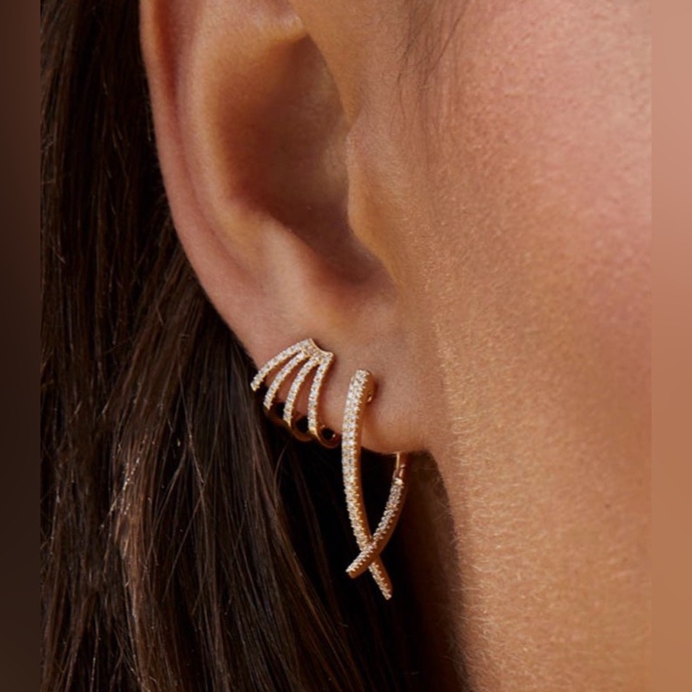 Diamond Loop Hoop Earrings - Picture 3 of 7